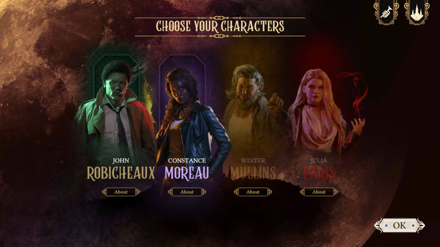 The Dark Quarter - La schermata dell'app per la scelta dei personaggi